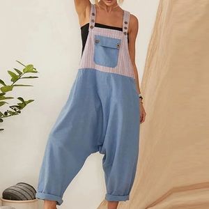 Cotton Linen Overalls Light Blue contrast